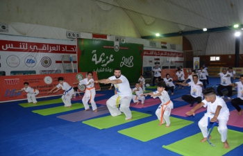 A gala yoga event was organized on 21st June 2022 by Embassy of India, Baghdad in collaboration with Ministry of Youth and Sports, Iraq and the Art of Living Foundation to celebrate the 8th International Day of Yoga 2022 with the theme #YogaForHumanity at Activities and Programs Hall in the Ministry of Youth and Sports, Baghdad